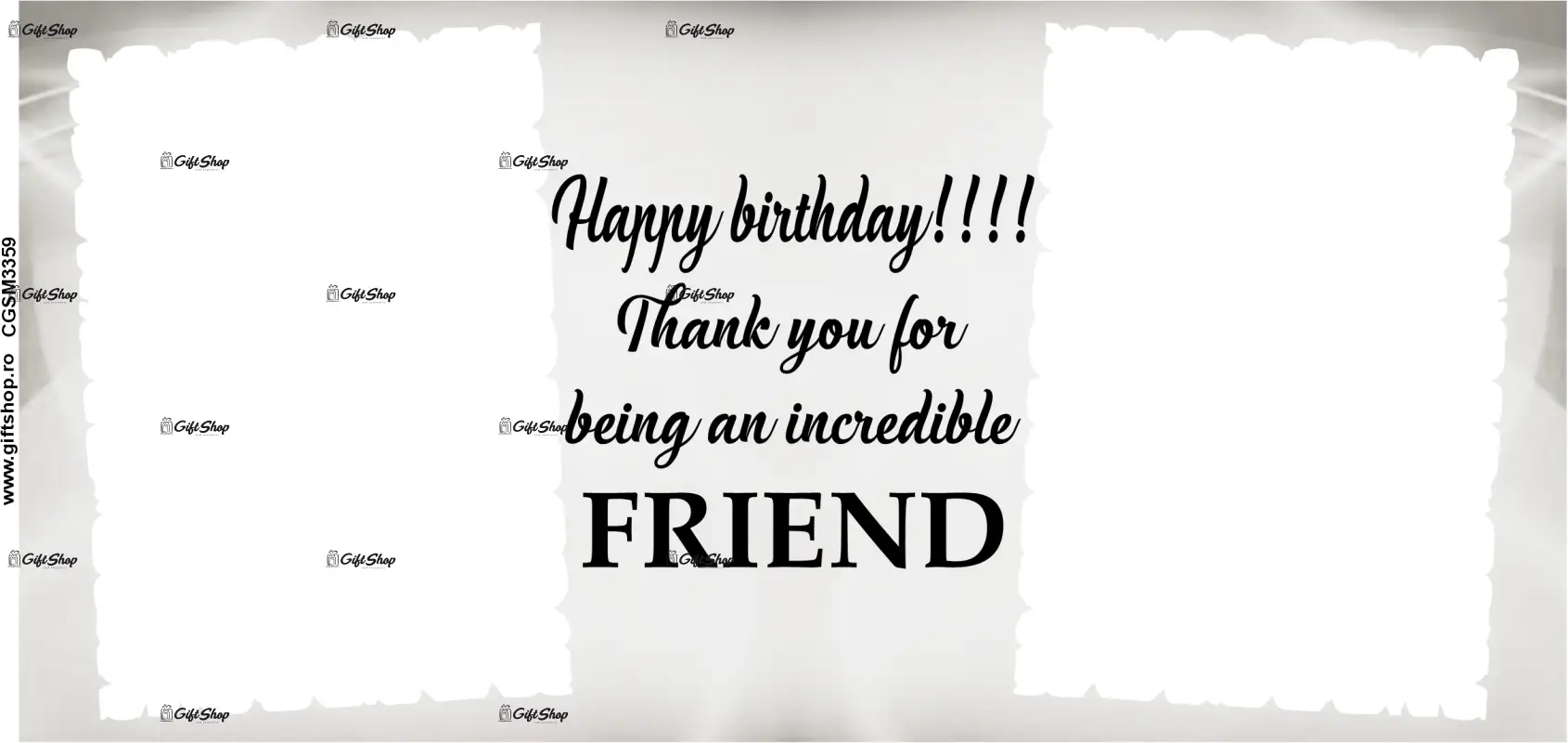 Happy birthday, friend, cana personalizata cu 2 poze, 330ml, model 3359